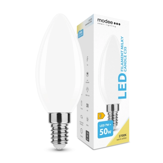 LED žarnica sveča E14 7W toplo bela Modee Smart Lighting Milky Candle C35