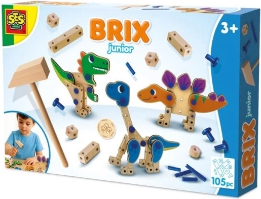 SES Brix junior dinozavri – leseni konstrukcijski komplet