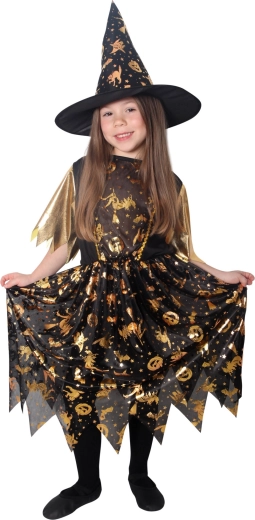 Children’s witch costume black-and-gold with hat, size M