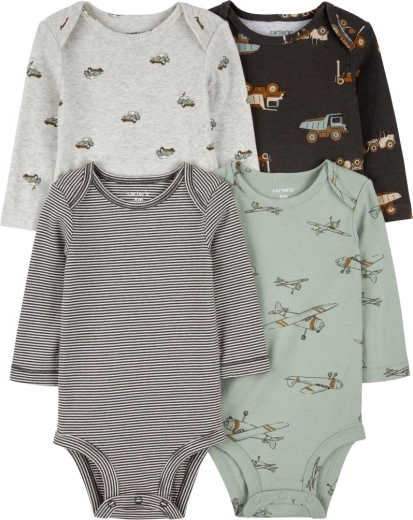 Carter’s otroško bodi z dolgimi rokavi zeleni črte Letalo, 4 kosi, vel. 56