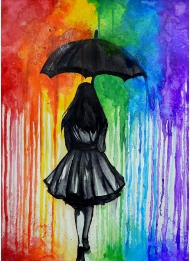 Paint by numbers on canvas with frame 40 × 50 cm – figure in colorful rain