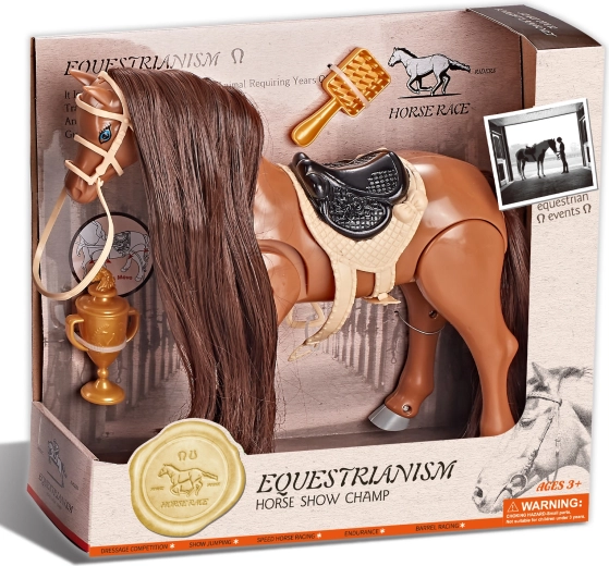 Jahalni rjav konj z zvokom in dodatki