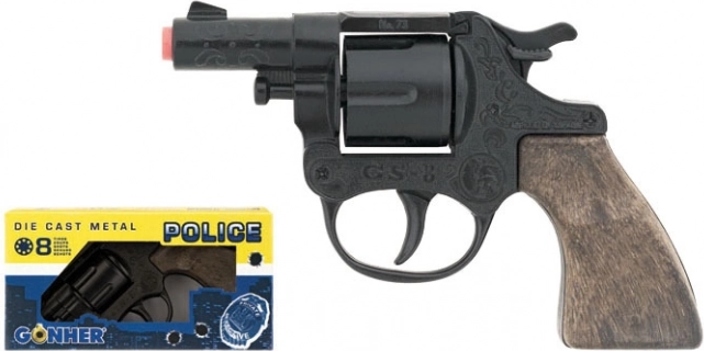 Kovinski policijski revolver na kapice, črn, 8 strelov