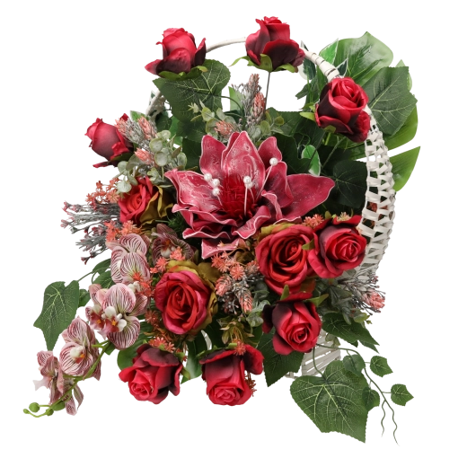 Decorative flower arrangement in a wicker heart basket No. 9