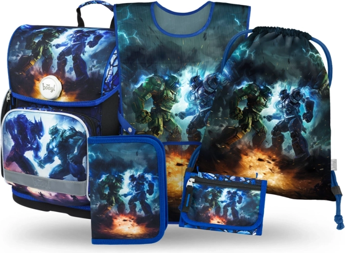 Šolski set 5 v 1 Baagl Roboti – aktovka, peresnica, vrečka, predpasnik in denarnica