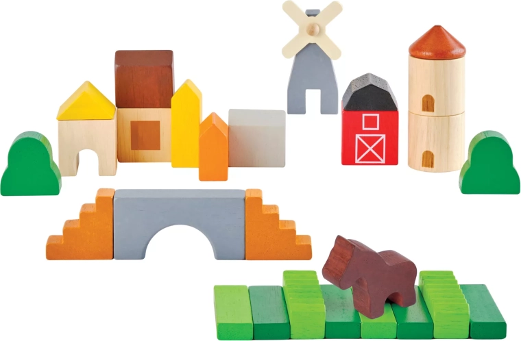 PlanToys lesena gradbena igrača na podeželju (Country Blocks)