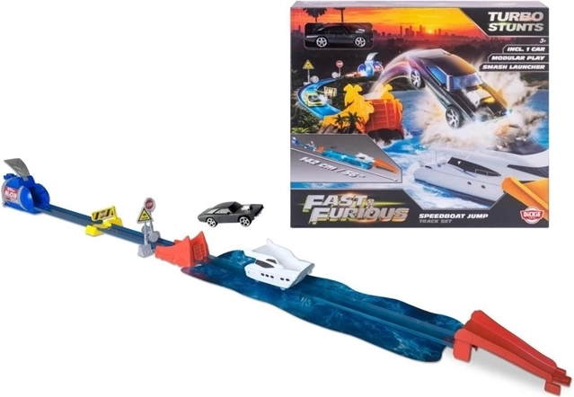 Fast & Furious Speedboat Jump Stunt Racing Track with a 1970 Dodge Charger Car