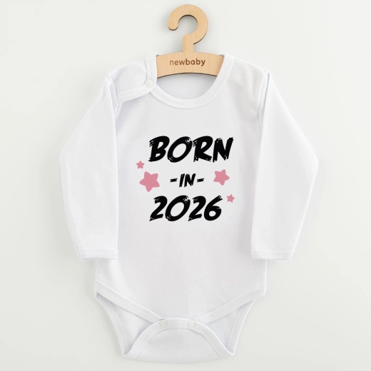New Baby dojenčkovo bodi s potiskom born in 2026 pink, dolg rokav, vel. 68
