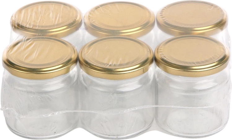 Komplet 6 steklenih kozarcev za vlaganje 200 ml z zlatimi pokrovčki 66 mm