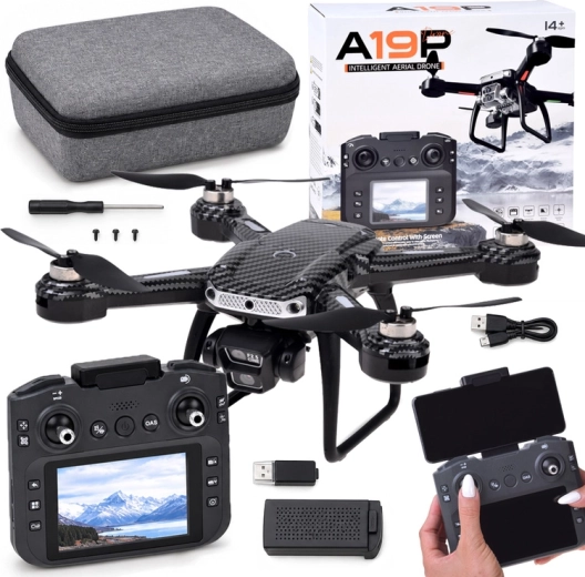 RC A19P drone with HD camera, controller with display and obstacle avoidance