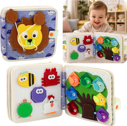 Senzorična filcana knjižica Džungla – lev, Montessori aktivna knjiga za otroke