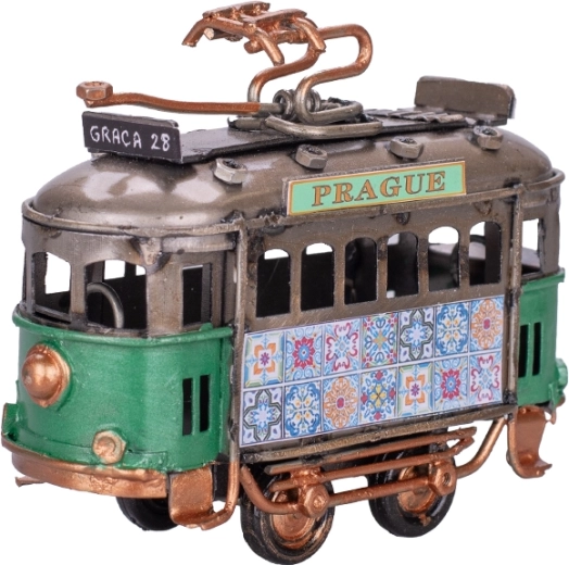 Kovinski model tramvaja Prague 9 cm – zelena dekorativna tramvaja z prostim tekom