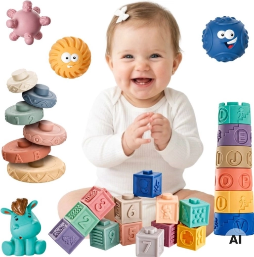 Woopie Baby mehke senzorične kocke in žogice 27 kosov