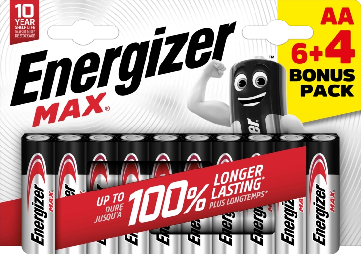 Energizer Max AA alkalne baterije 10 kos (6+4)