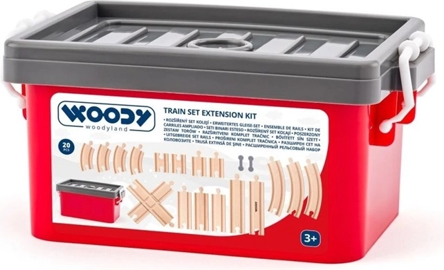 Woodyland komplet lesenih tirov v plastični škatli – 20 kosov