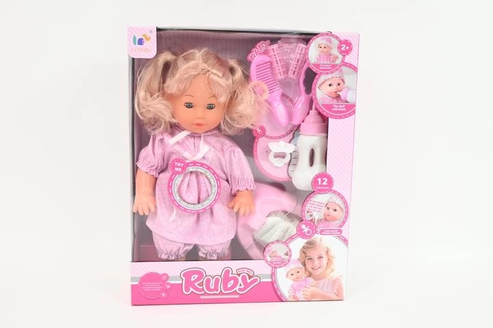 Interaktivna punčka Ruby 35 cm z dodatki, pije in lula, 12 zvokov