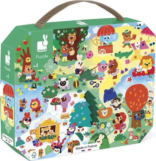 Janod sestavljanka v kovčku štiri letni časi, 36 kosov