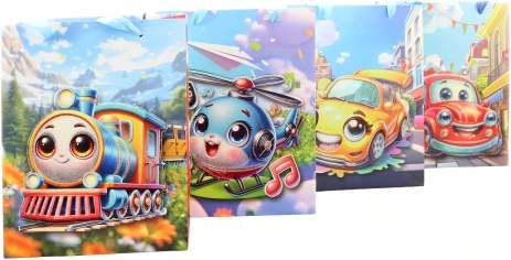 Darilna vrečka z motivom veselih prevoznih sredstev