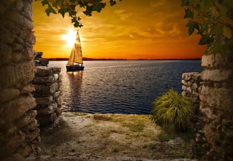 Diamantno slikanje – jadrnica ob sončnem zahodu 30 × 40 cm