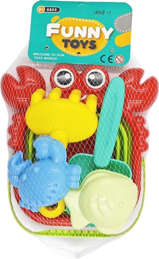 Komplet za pesek s krabom – zložljiva vedrica, lopatka, grabljice in modelčki