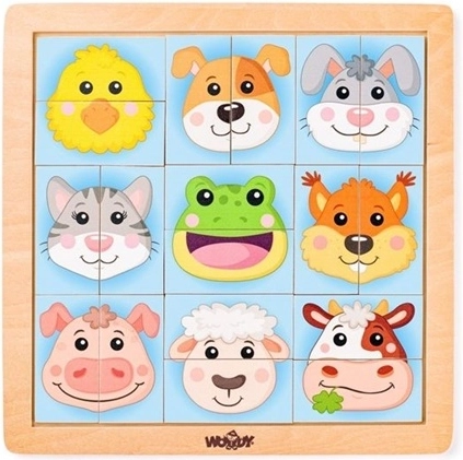 WOODY Wooden Puzzle with Animal Heads for Toddlers