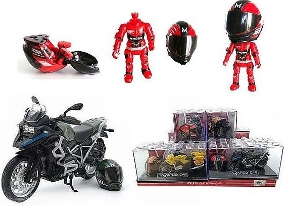Motocikel s čelado in figurico voznika (1:14)