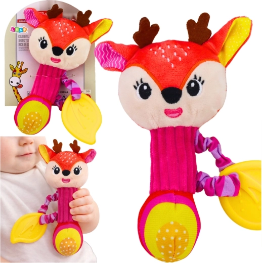 Plišasta ropotuljica jelenček z grizalom in piskalcem za dojenčke