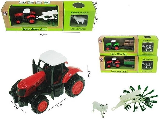 Traktor s prikolico in živalico 16 cm