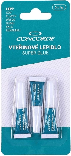 Sekundno lepilo CONCORDE 3×1 g – univerzalno hitro sušeče lepilo