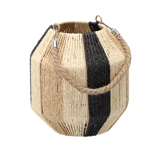 Boho lampijon s črtastim vzorcem in steklenim vložkom, višina 23–25 cm