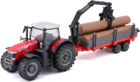 Bburago 10 cm kmetijski traktor na vztrajnik s prikolico Massey Ferguson 8740S