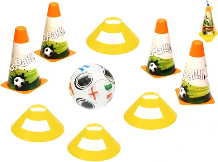 Otroški nogometni vadbeni komplet s stožci, metami in žogo 12 cm