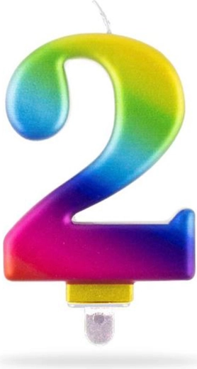 Vstavljena rojstnodnevna svečka številka 2 mavrična 7,5 cm