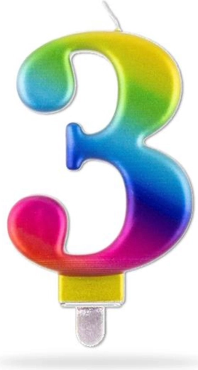 Rojstnodnevna svečka številka 3, mavrična, 7,5 cm