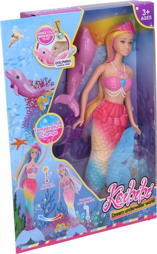 Lutka morska deklica, ki spreminja barvo, z delfinom, 35 cm