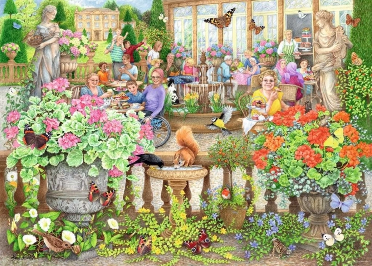 Sestavljanka Ravensburger Cosy Café Collection št. 2: Kavarna v oranžeriji, 1000 kosov