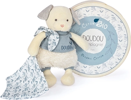 Darilni set Doudou - Plišasti kuža z odejo iz BIO bombaža 22 cm