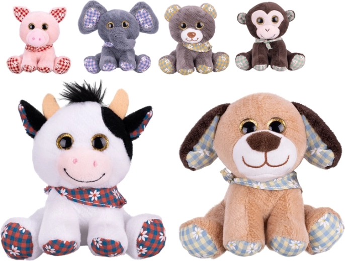 Plišasta sedeča žival 14 cm z barvitim trakom