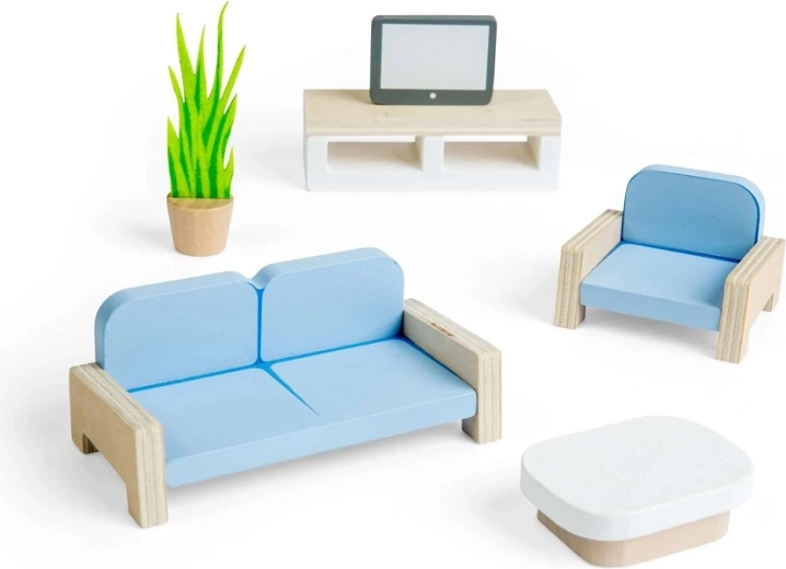 Bigjigs Toys leseno pohištvo za hiško – dnevna soba