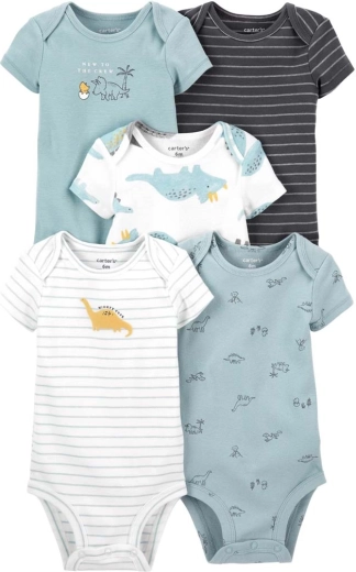 CARTER'S bodiji s kratkimi rokavi Blue Dino za dečke, 5 kosov – PRE