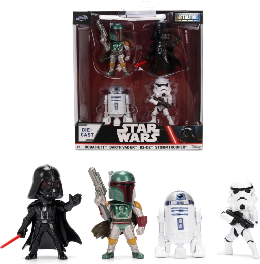 Set 4 figur STAR WARS Metalfigs – Darth Vader, R2‑D2, Stormtrooper in Boba Fett