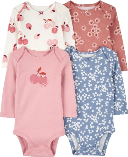 Carter’s dojenčkov bodi z dolgimi rokavi Pink/Blue Floral, 4 kosi, vel. 56 (NB)