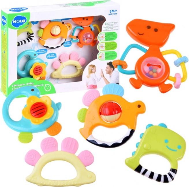 Komplet 5 ropotulj in grizal Dinosavri