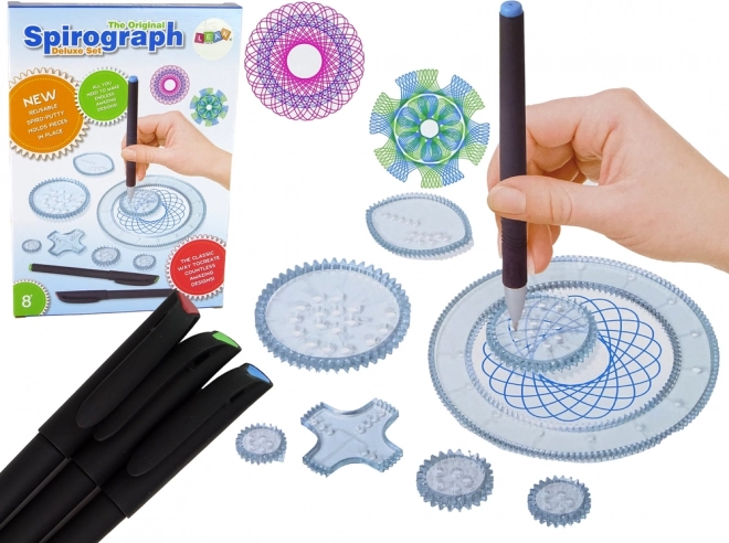 Izobraževalni spirograf s flomastri in šablonami