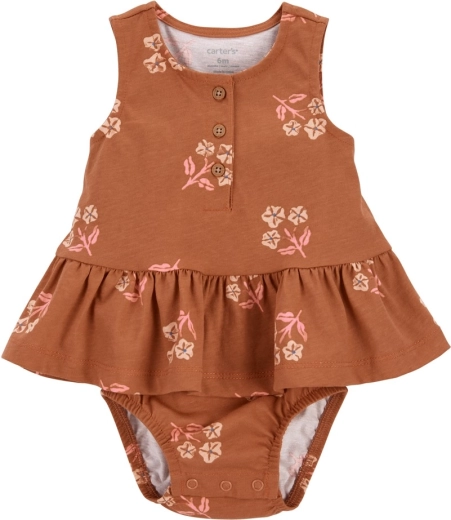 Carter's dekliški bodi brez rokavov z volančkom Brown Flowers (velikost) – 9m