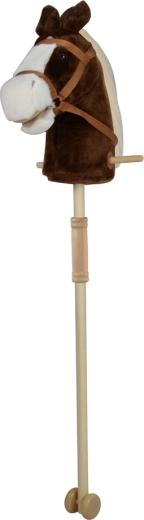 Rjav gugalni konj na palici z zvoki in kolesci 95 cm
