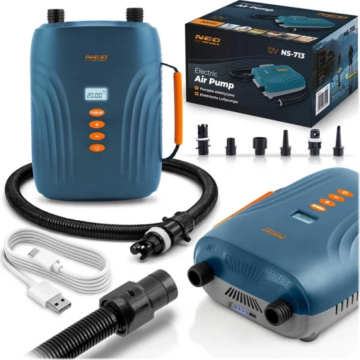 Neo-Sport brezžična električna tlačilka za SUP in napihljivo opremo z akumulatorjem 20 PSI in 6 nastavki