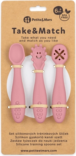 Petite&Mars silikonske vadbene žličke Take&Match dusty rose 3 kos 6m+