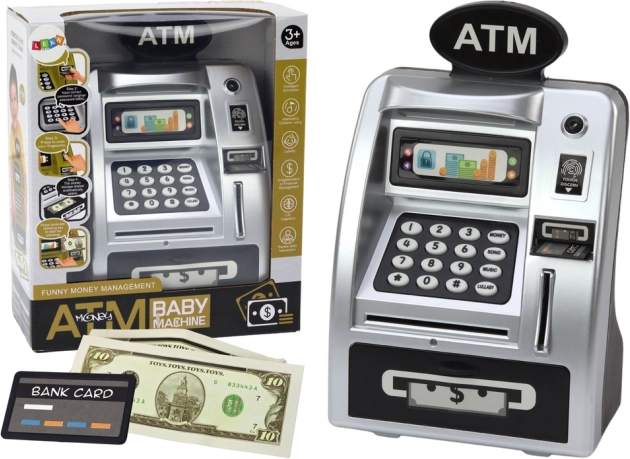 Otroški bankomat za varčevanje srebrno-črn