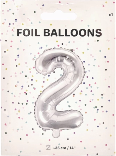 Folijski balon številka 2 srebrn 35 cm